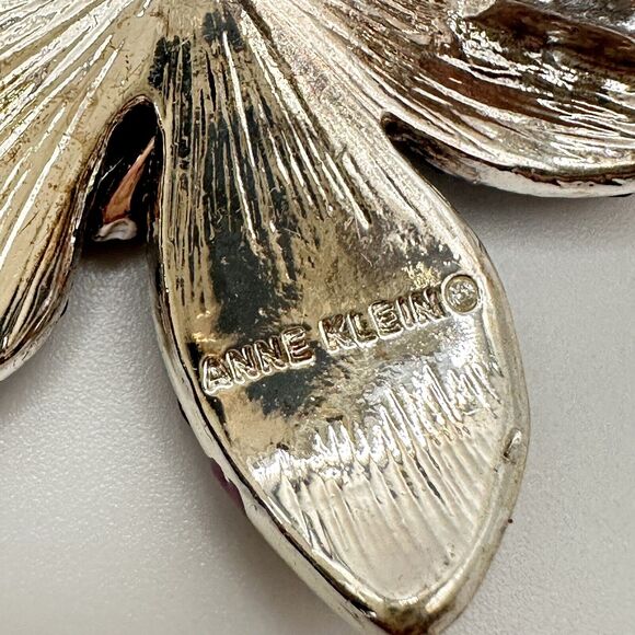Anne Klein Brooch Flower Rhinestone Silver Tone Pin Festive Party Career - Picture 10 of 13